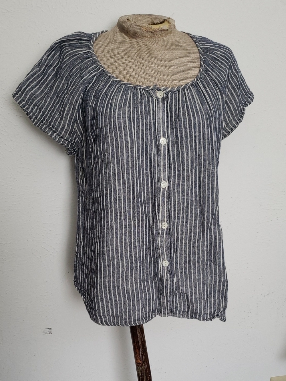 Steven Alan Striped Cotton Hemp Blend Blouse Sz M